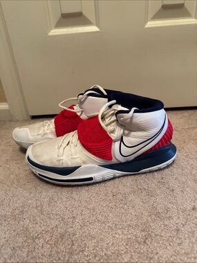 Nike Kyrie 6 White, Red, Blue Mid-Top Basketball Shoes